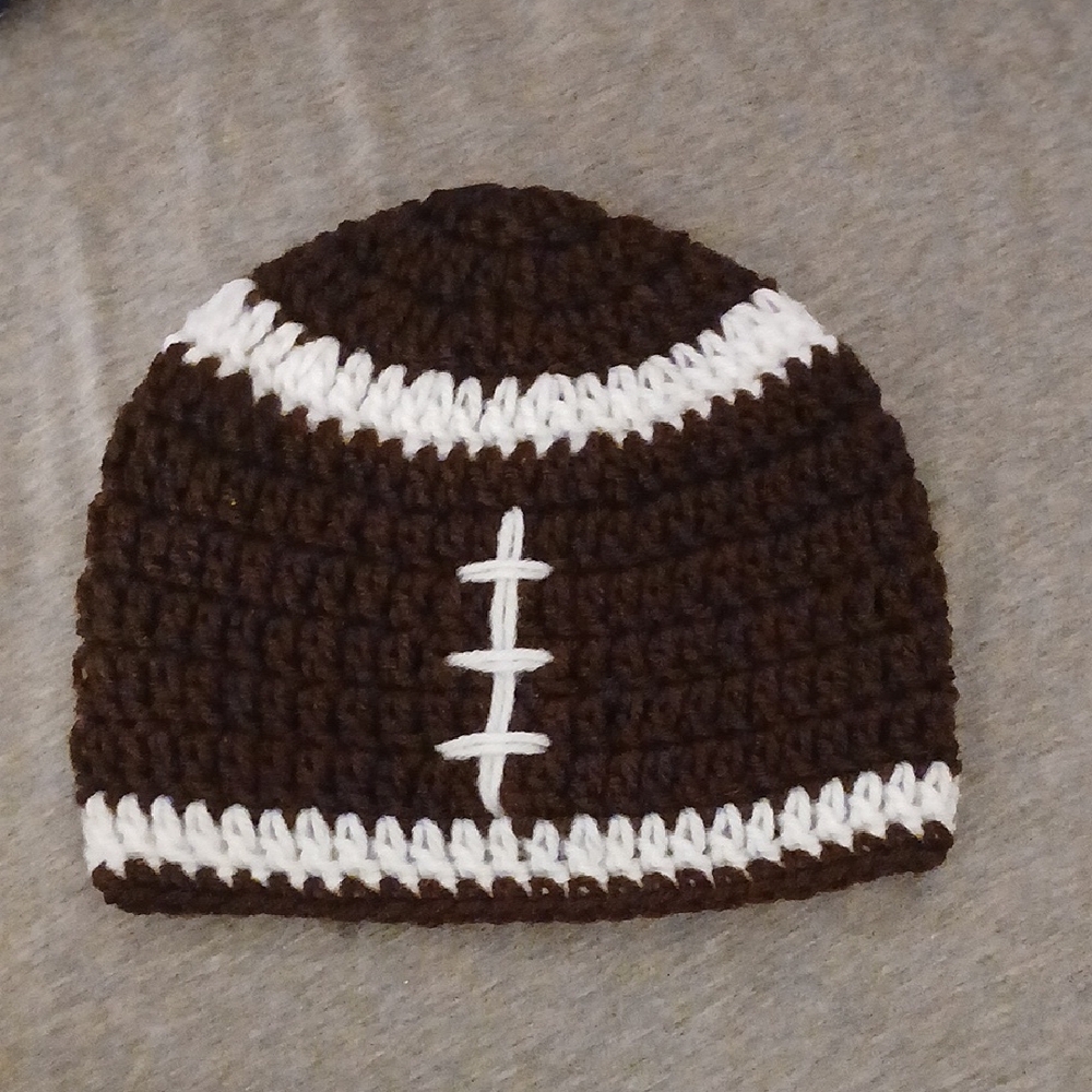 Charming Brown and White Crochet Football Hat
